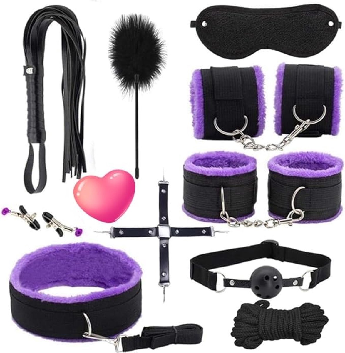 Sex 10 Stuk Elegante Paarse Pluch Gevoerd Comfortabele Nylon Beveiligingsset, Uitgerust Met Nylon Beveiligingsband En Enkelbeveiligingsband - D22