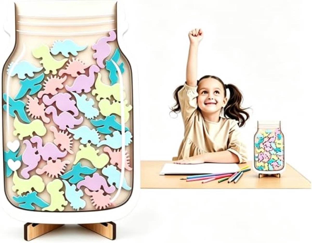 Beloningstabel voor kinderen, beloningspot voor kinderen van hout, beloningstafel, gedragsmotivatiesysteem voor thuis en school (dinosaurus)