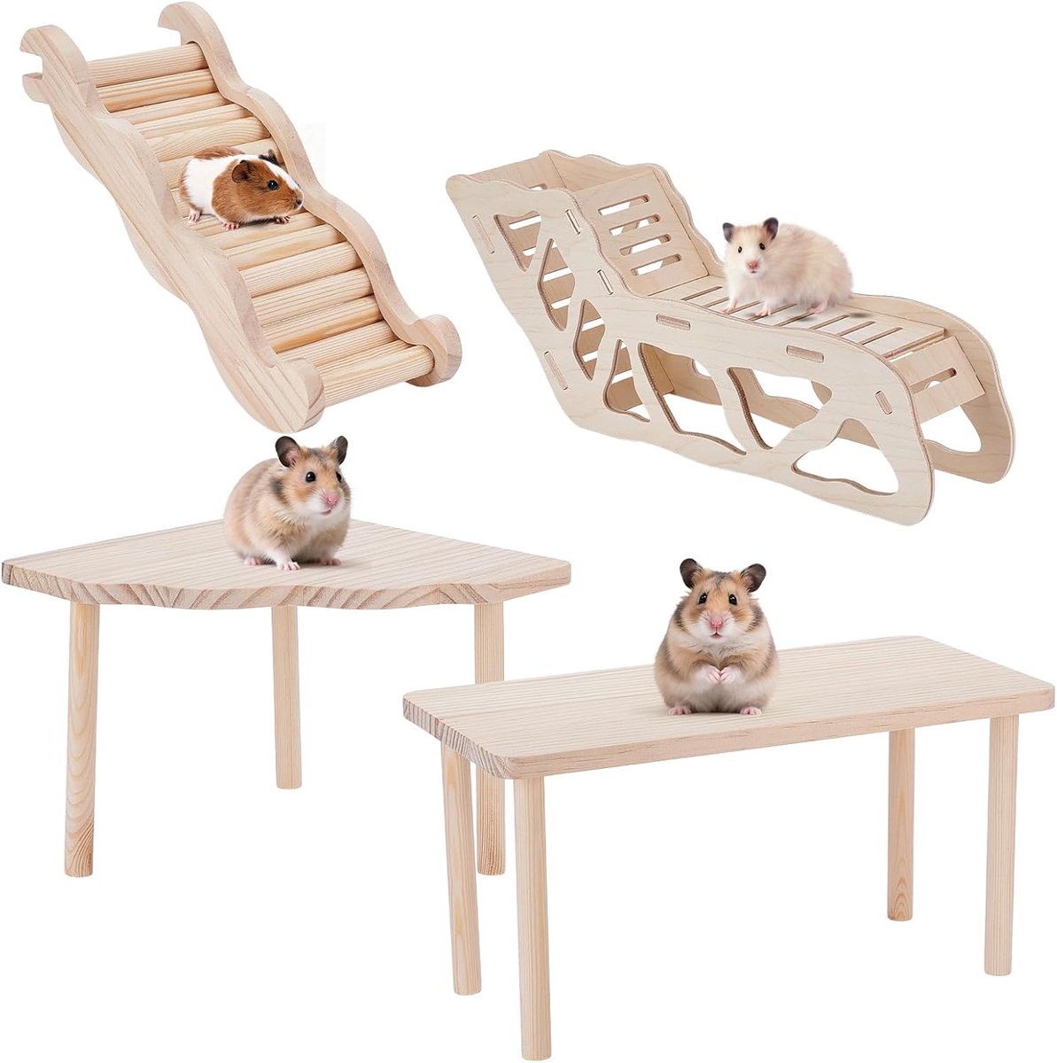 4-delige hamsterplatformset van hout, hamsterkooi, accessoires