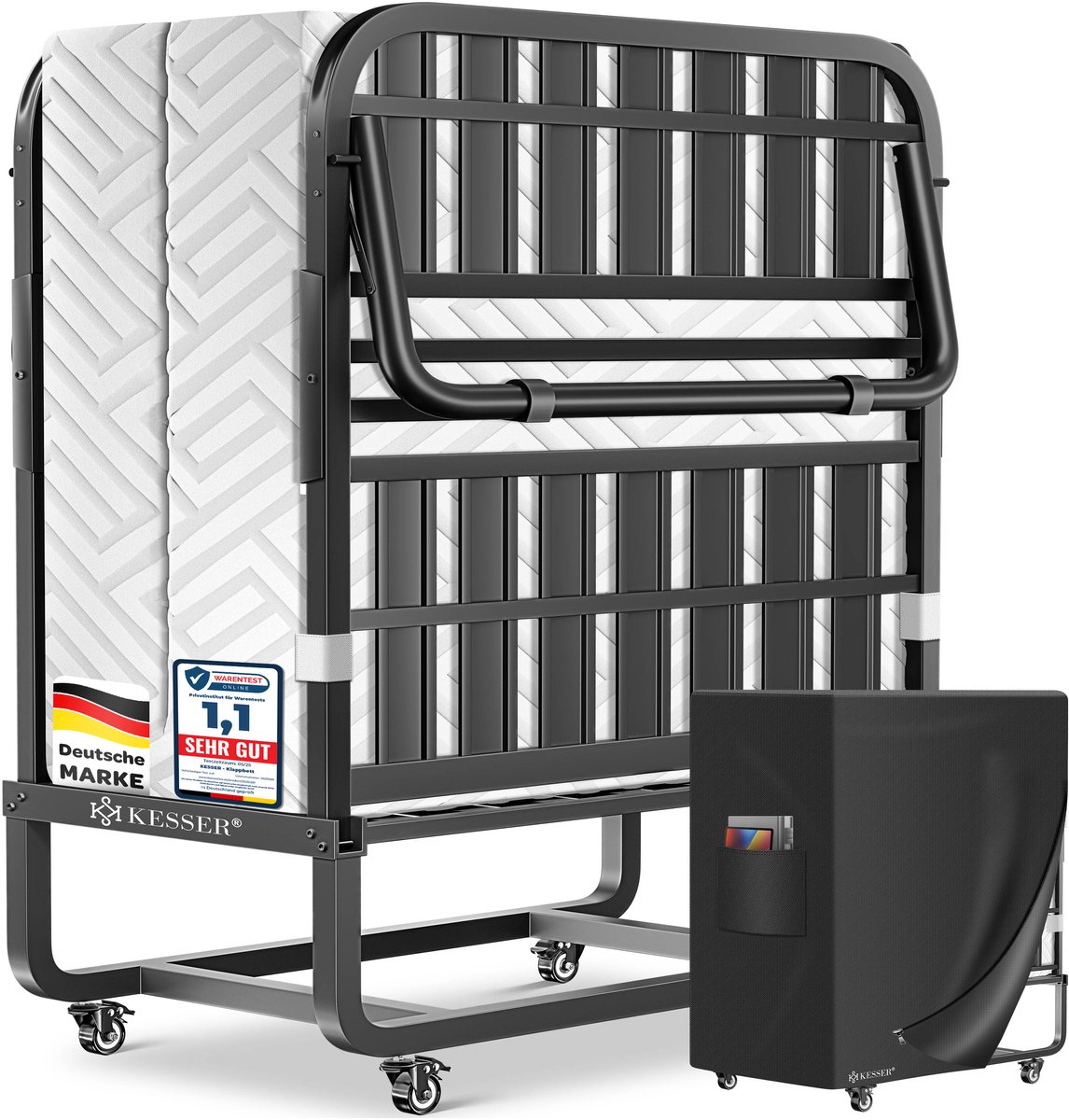 KESSER® Opklapbed 200 x 90 cm - Logeerbed met traagschuimmatras - Tot 250 kg - Wit Premium Komfort
