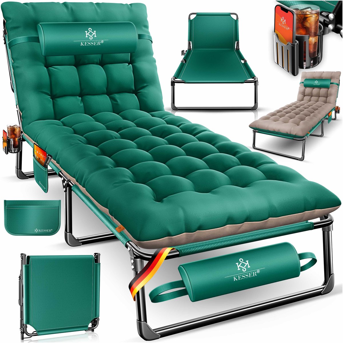KESSER® Campingbed - Opvouwbaar veldbed 190 x 68 x 30 cm - Tot 250 kg - Met draagtas - Groen/Taupe