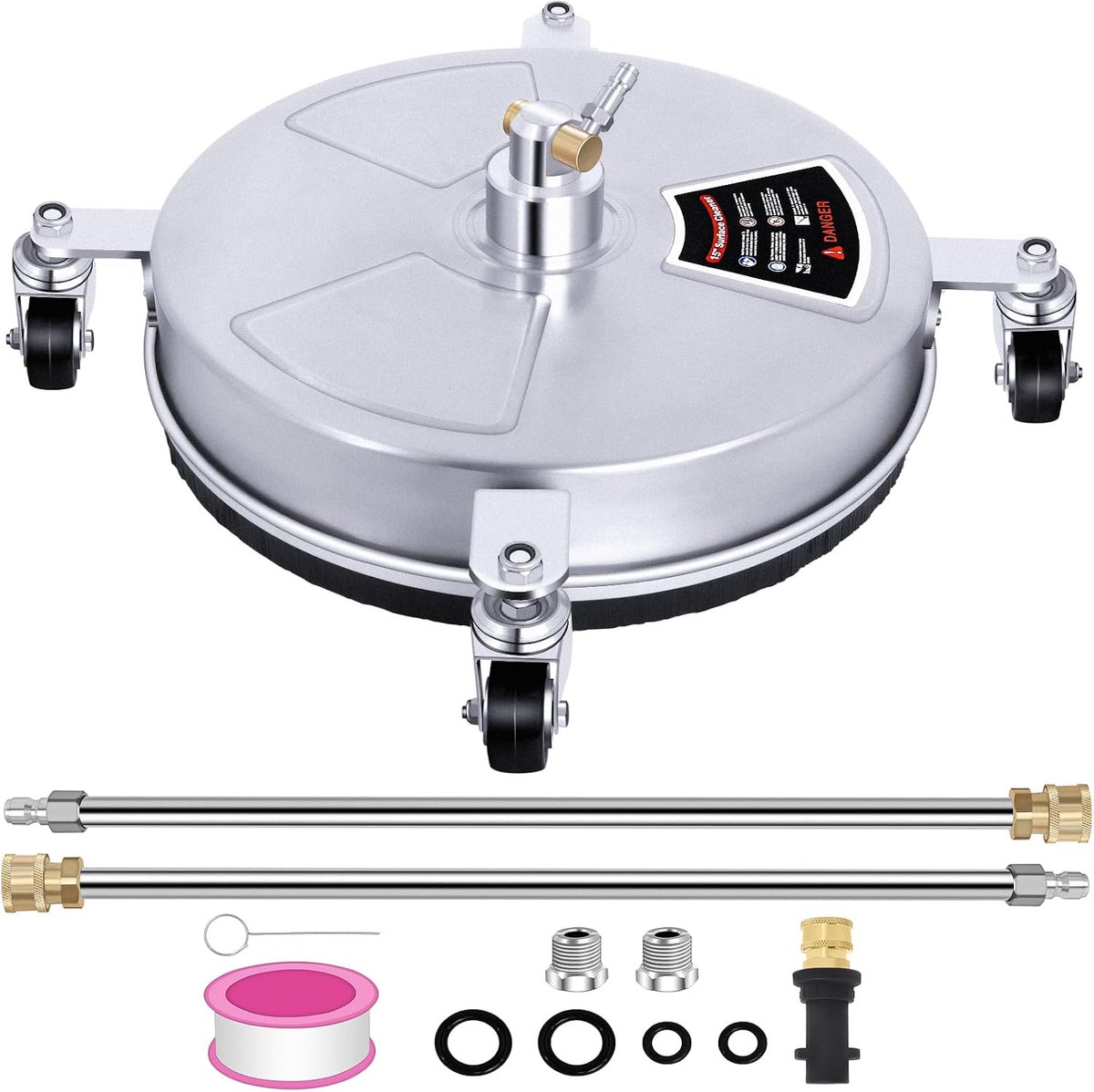 Hogedrukreiniger Oppervlaktereiniger 38 cm (15 inch) Compatibel met Karcher K2 tot K7, 4000 PSI, Roterende Reiniger met 4 Wielen, 1/4"-Snelkoppeling, 2 Verlengbuizen voor Opritten en Terrassen