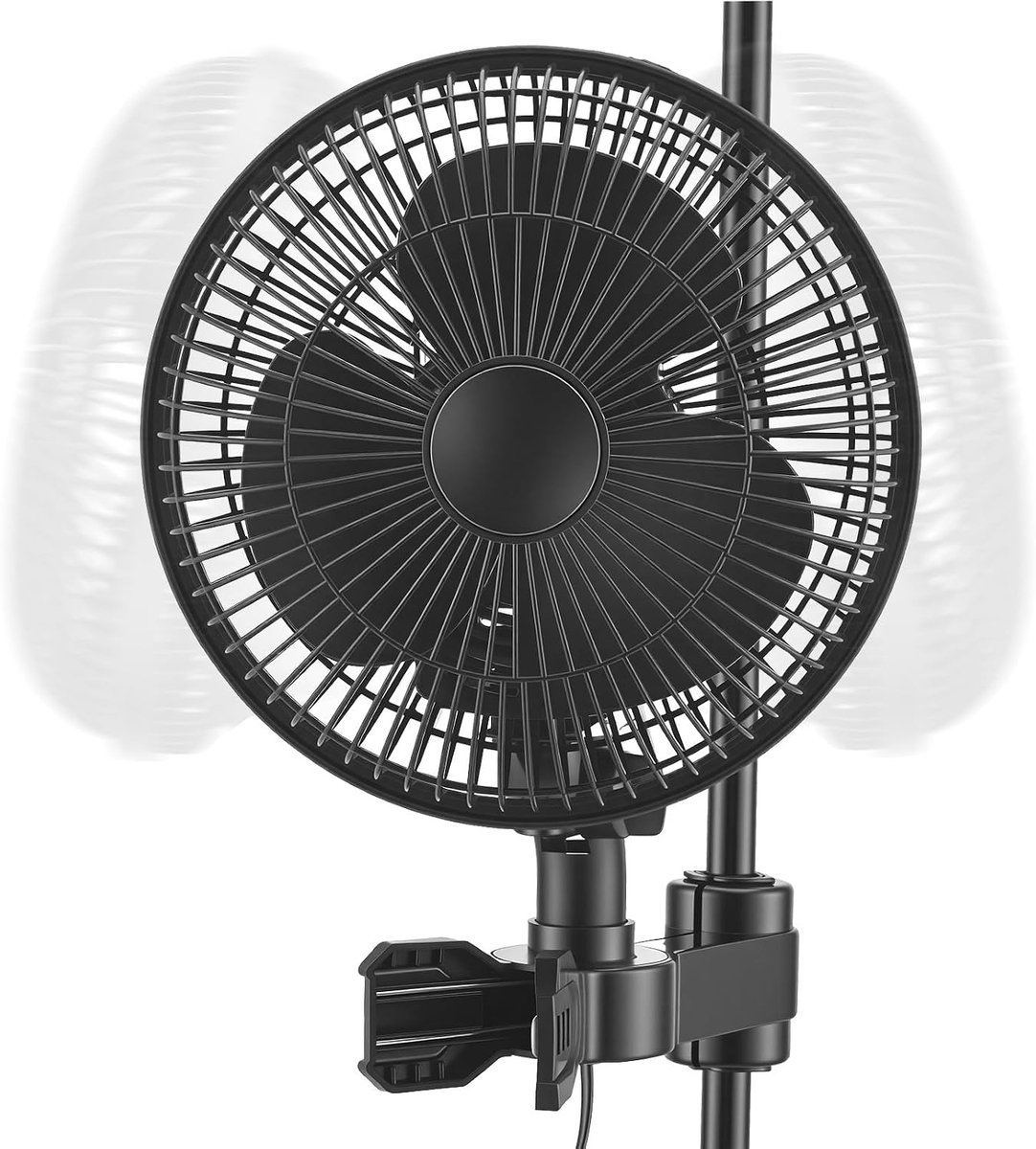 Clip ventilator 25 W, oscillerende ventilator met klem, 22 cm diameter, voor kweektenten en kweekbakken, met 1,5 m lange kabel, 2 snelheden