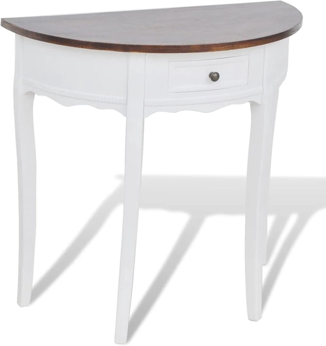 Consoletafel met schuifladen, console, bijzettafel, gangtafel, commode, dressoir, kaptafel, cosmeticatafel, wit en bruin tafelblad