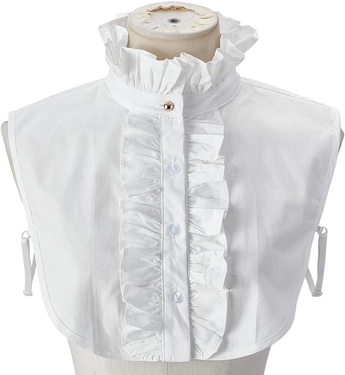 Wit Polyester Ruches Kraag Half Shirt Valse Dickey Afneembare Hals Met Bandjes Hoge Victoriaanse Kunststropdas Kostuumaccessoires