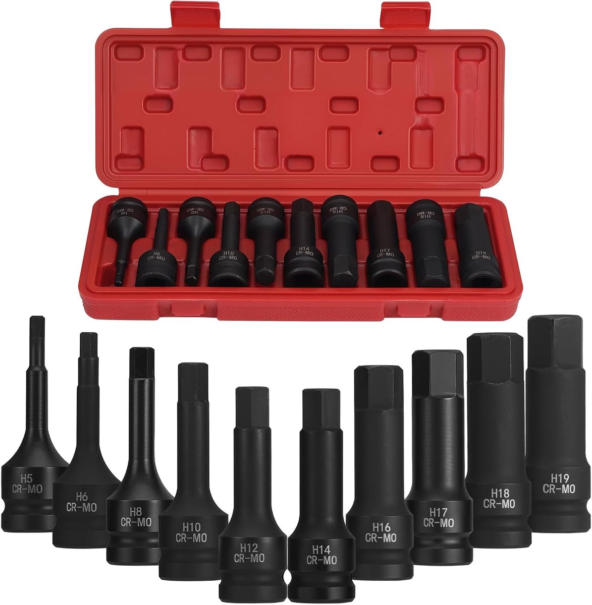 1/2 Inch Impact Hex Bit Socket Set, H5-H19 Inbusset Socket Set