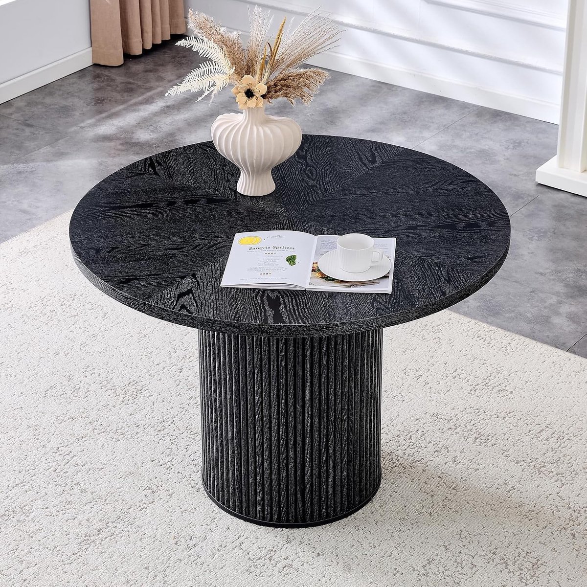 Eettafel 100 cm voor 4-6 personen, MDF met opbergruimte in de tafelpoot, stabiel 4-segment tafelblad in houtlook, moderne keukentafel voor eetkamer en kleine ruimtes (MDF + metaal