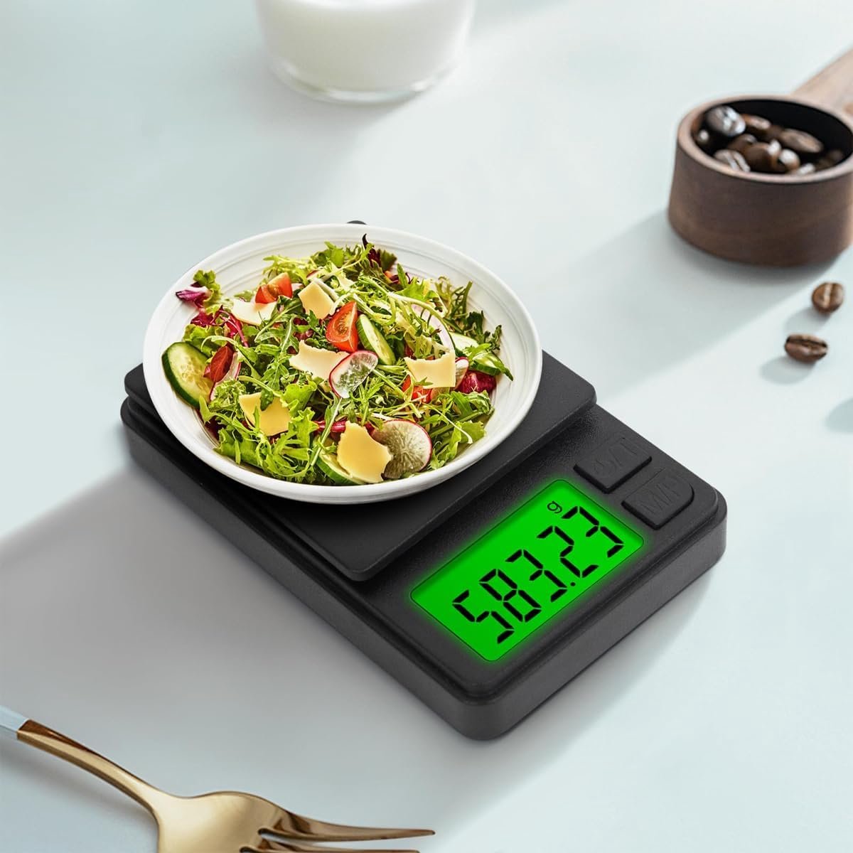 Digitale keukenweegschaal met hoge precisie, nauwkeurigheid van 0,01 g, capaciteit van 1000 g, elektronische koffieweegschaal voor espresso, poedermunten, specerijen en voedsel.