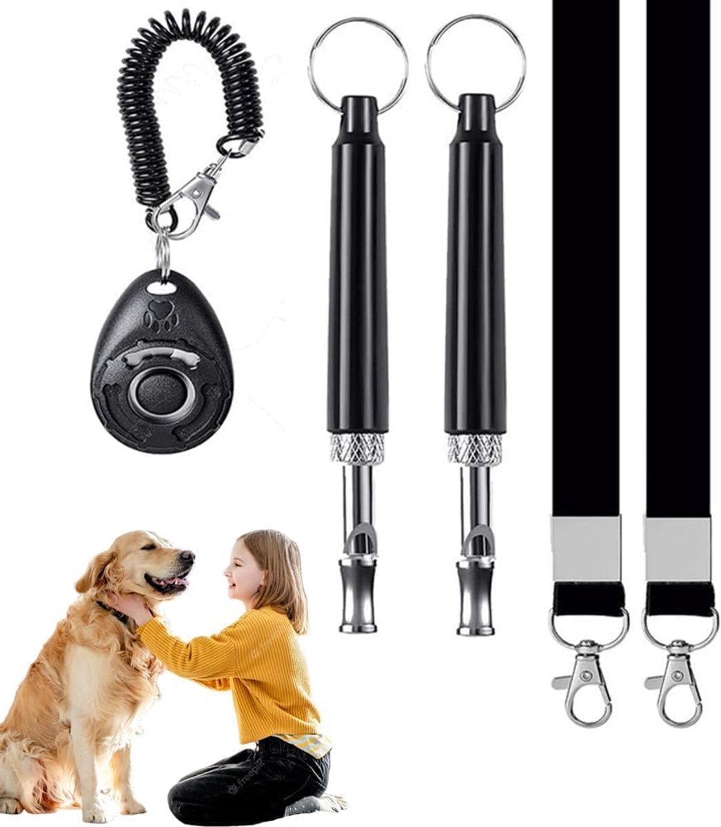Hondenfluitjes met nekkoord, professionele hondenfluitjes, hondentraining, draagbaar, voor terugoproep- en baaicontrole (set A)