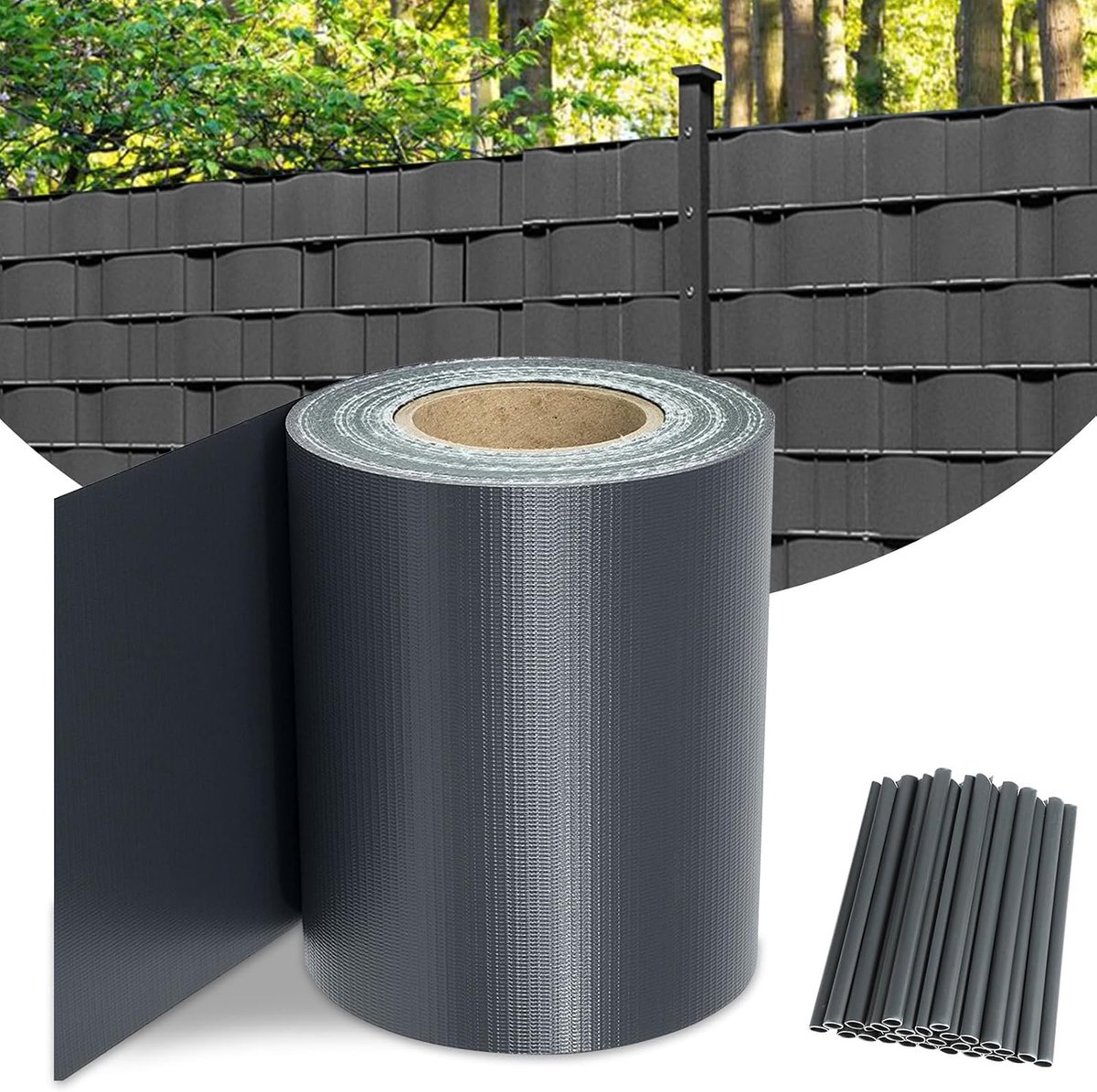 Stroken voor dubbelstaafmatten, 70 m x 19 cm, inkijkwerende stroken met 60 bevestigingsclips, windscherm, zonwering, inkijkbescherming, tuinhek voor tuinhek en balkon