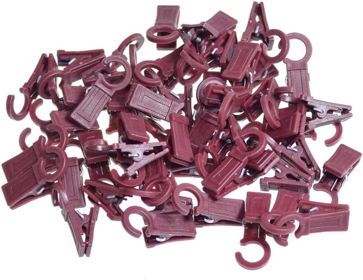 Gordijnhaken voor ringen, mahonie, 50 stuks, diameter 10 mm, praktische gordijnhaken voor gordijnen, haken voor gordijnroede, gordijnklemmen, gordijnclips