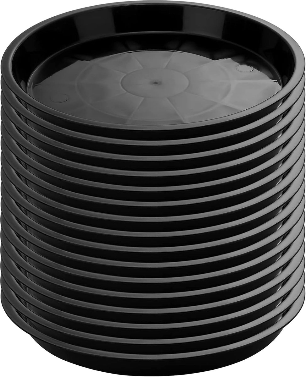 16 stuks plantenbak, plastic plantenschaal, ronde dikke plantenbakken en schotels, stevige potplantenbakken, zwarte bloemschotels voor binnen- en buitenplanten, huistuin (11,8 inch in topmaat)
