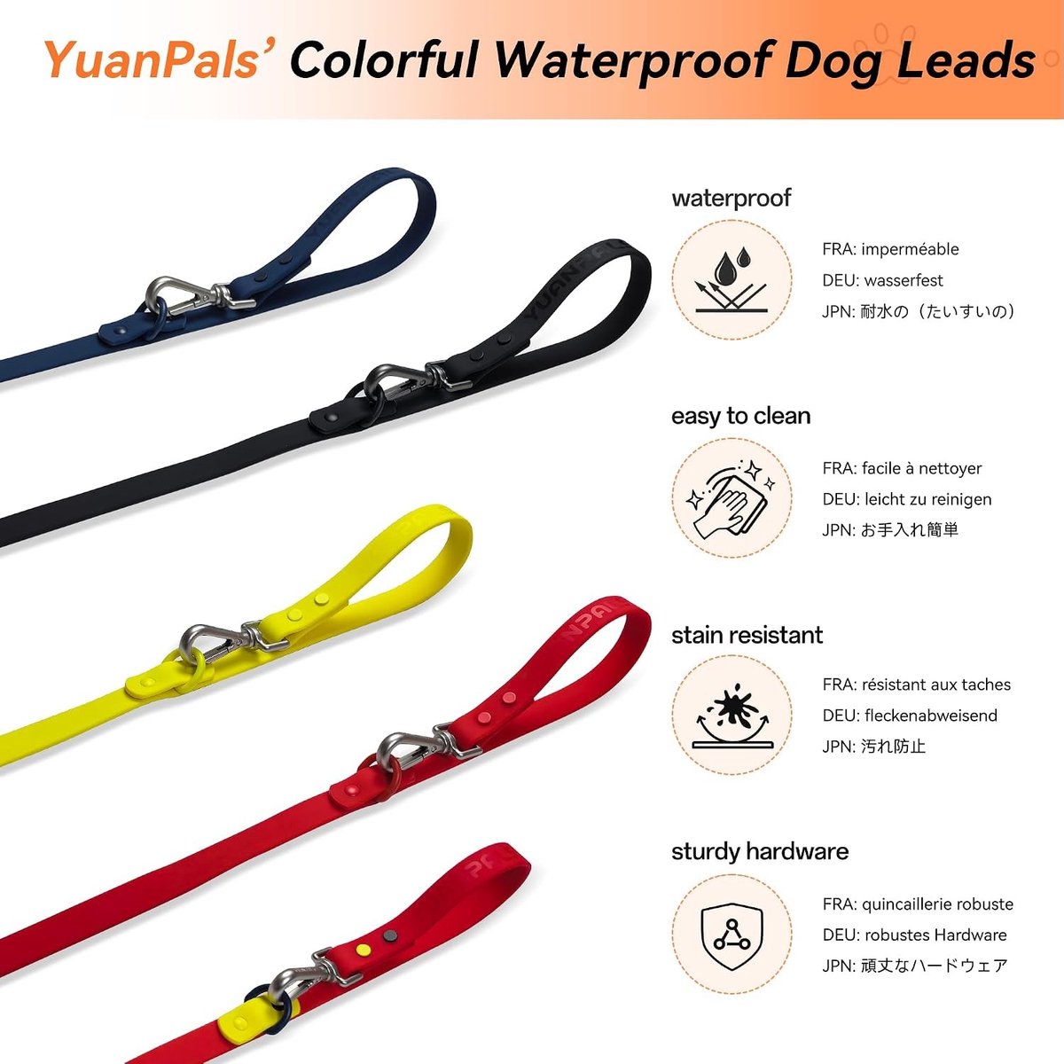 Waterdichte Hondenlijn - Zwart - S - PVC Gecoat met Dubbel-Ended Snap-Hooks - Voor Honden tot 45 kg