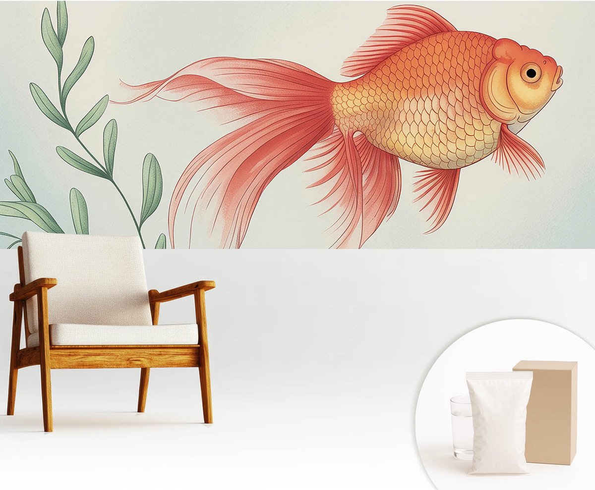 Wallfluent Fotobehang - Oranje Vliesbehang - 250x104 cm - Waterschoonheid Fotobehang Vlies - Woonkamer behang Dieren - Muurschildering - Woonkamer behang