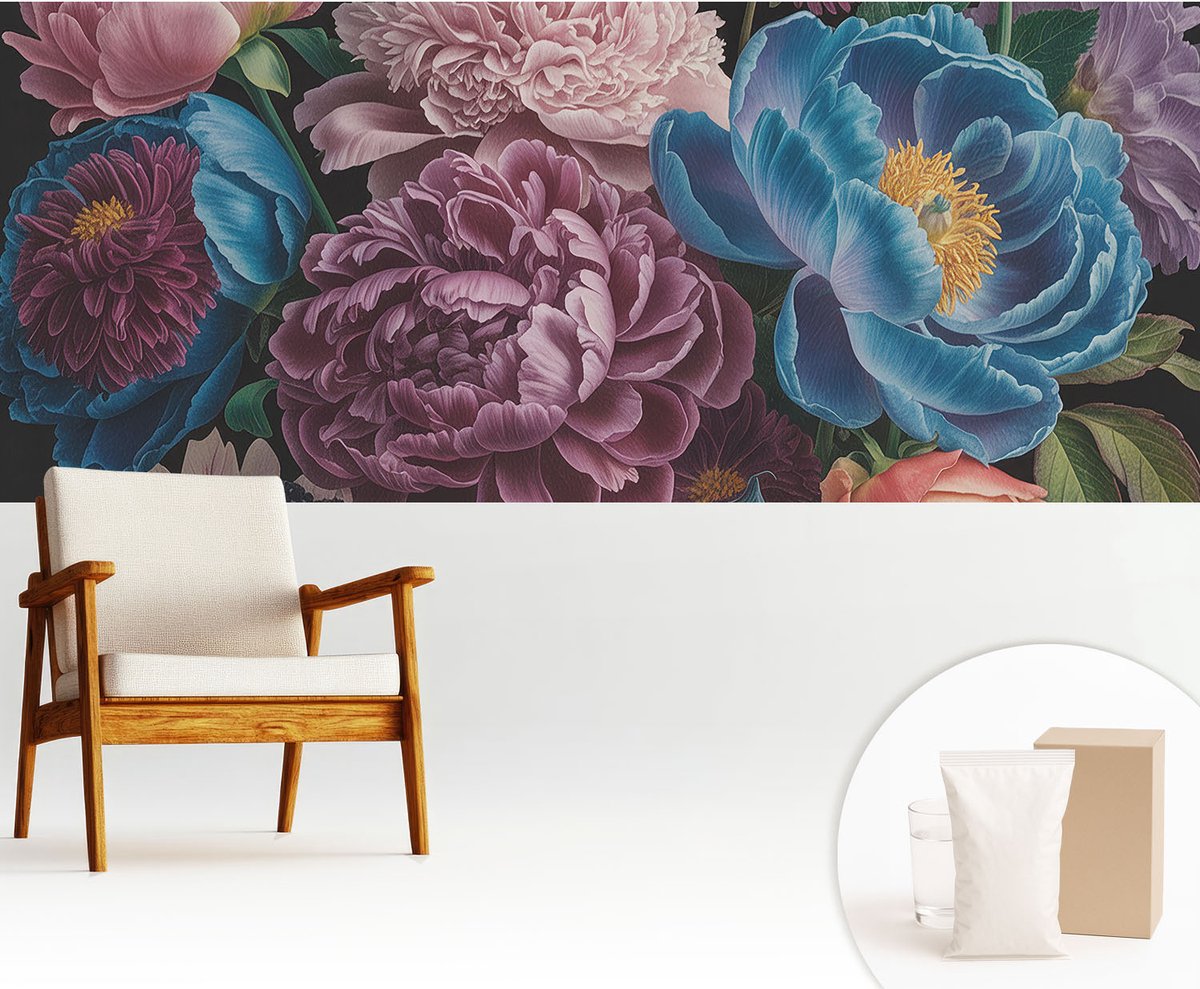 Wallfluent Fotobehang - Roze Vliesbehang - 250x104 cm - Kleurrijke Bloemen Muurschildering - Slaapkamer behang Bloemen En Planten - Fotobehang Vlies - Gang behang