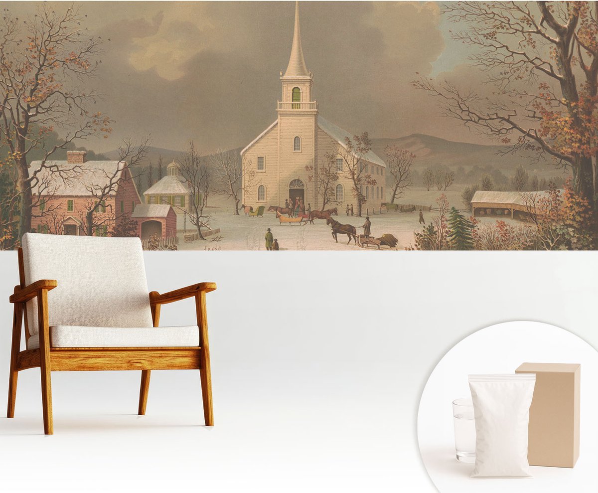 Wallfluent Fotobehang - Bruin Vliesbehang - 250x104 cm - Winterlandschap Fotobehang Vlies - Woonkamer behang Landschappen - Muurschildering - Hal behang