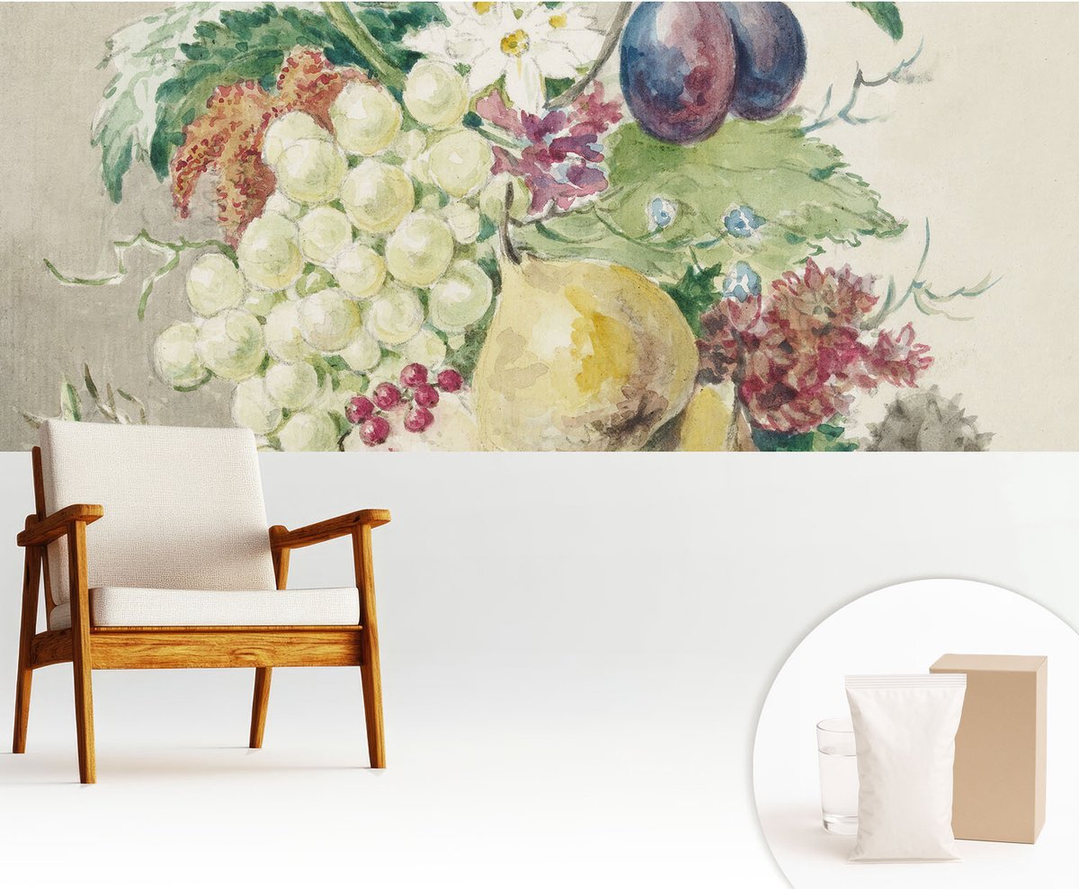 Wallfluent Fotobehang - Geel Vliesbehang - 250x104 cm - Bloemen En Vruchten Fotobehang Vlies - Woonkamer behang Voedsel - Muurschildering - Woonkamer behang