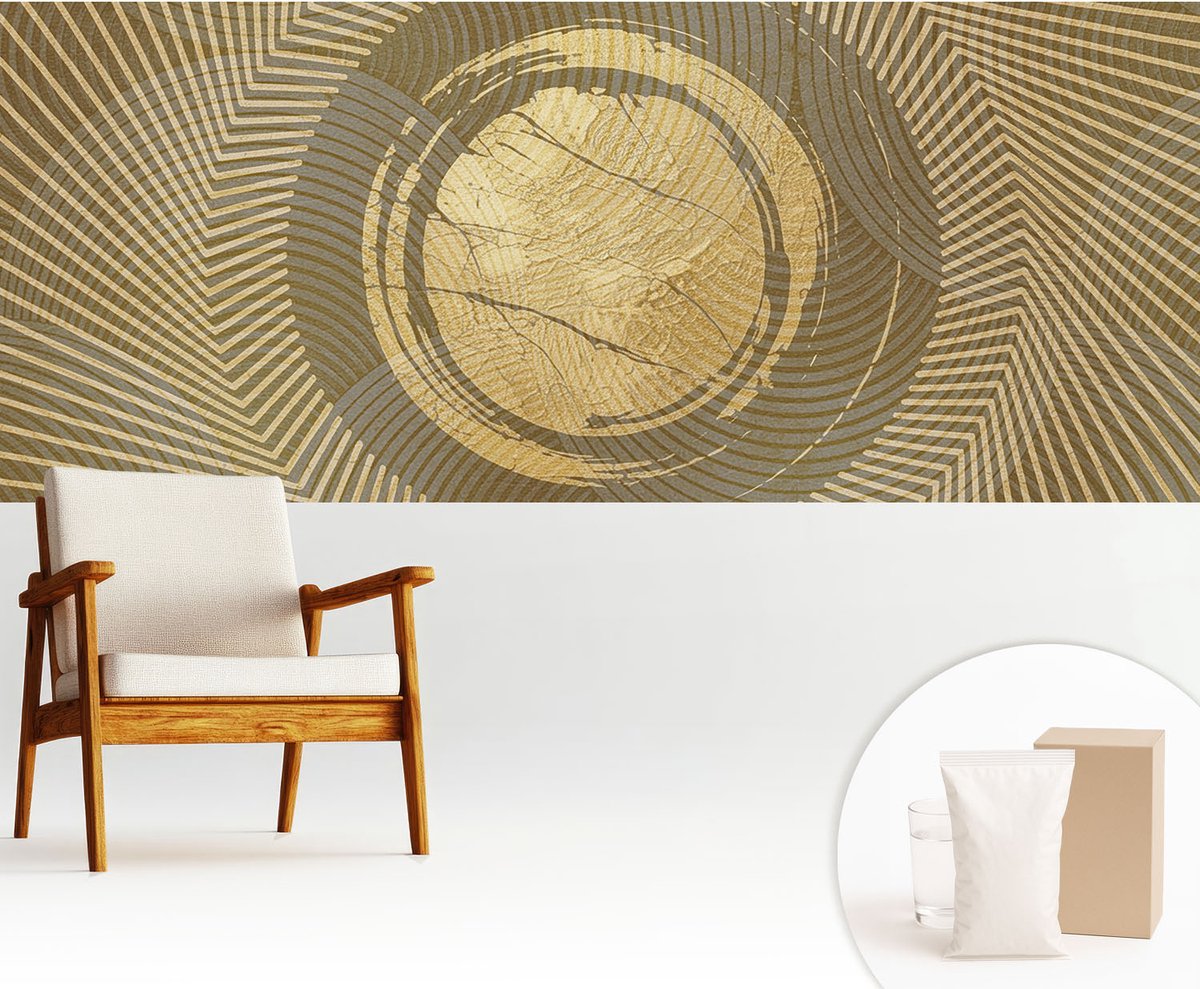 Wallfluent Fotobehang - Beige Vliesbehang - 250x104 cm - Stralende Lijnen Muurschildering - Gang behang Abstractie - Fotobehang Vlies - Slaapkamer behang