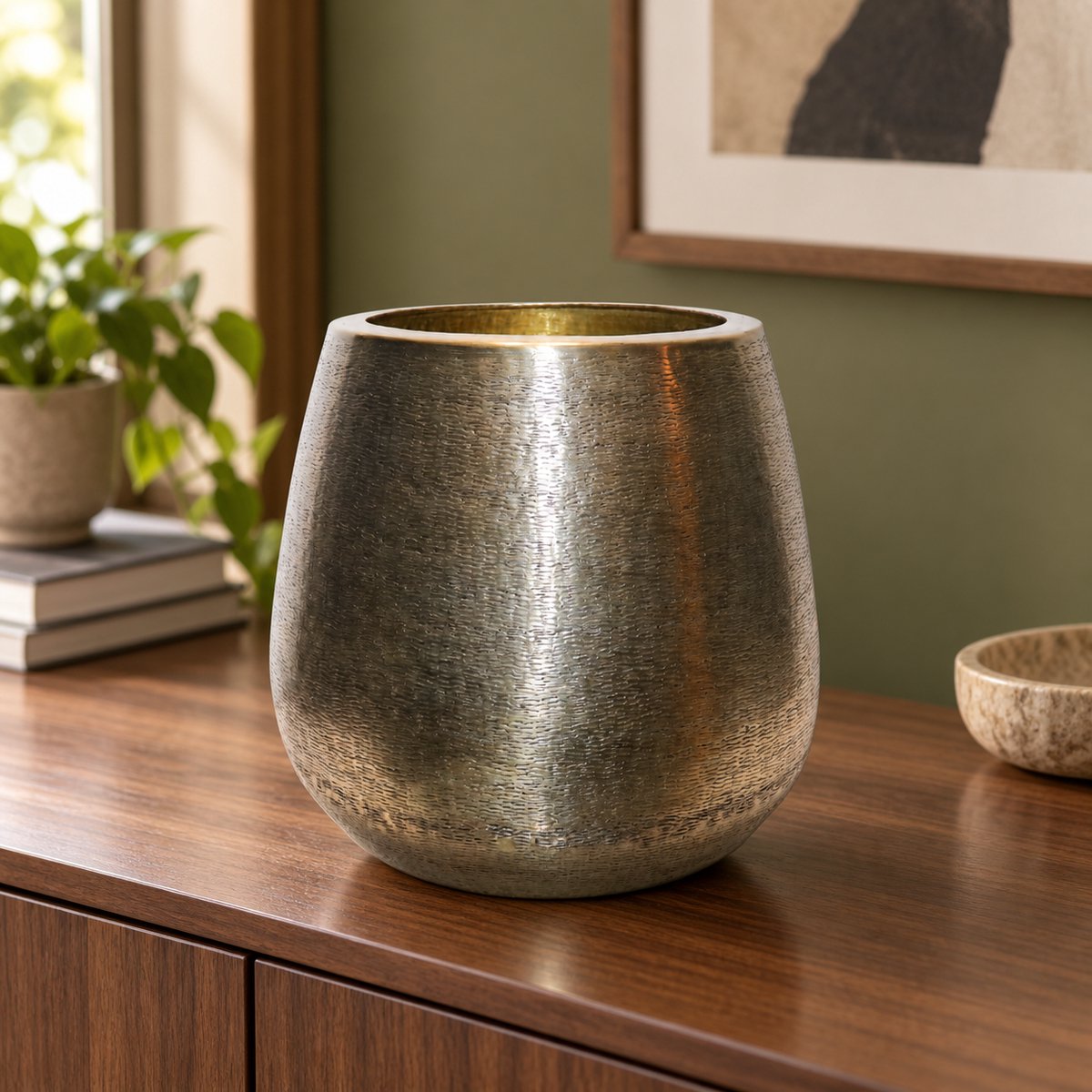 Hoppa! Vaas - Ronde met fijne hamerslag - Goud - 32 x 32 x 31 cm (B x D x H)