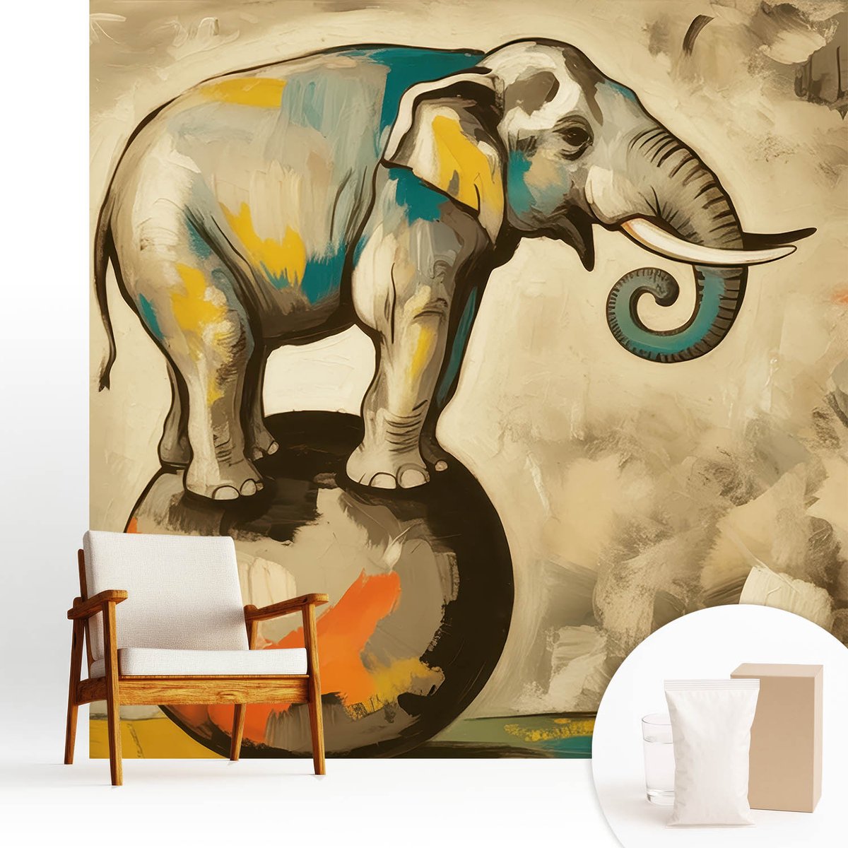 Wallfluent Fotobehang - Grijs Vliesbehang - 250x250 cm - Abstracte Olifant Muurschildering - Slaapkamer behang Deel - Fotobehang Vlies - Gang behang