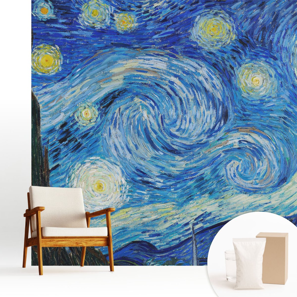 Wallfluent Fotobehang - Blauw Vliesbehang - 250x250 cm - Nachtelijke Hemel Fotobehang Vlies - Woonkamer behang Deel - Muurschildering - Woonkamer behang