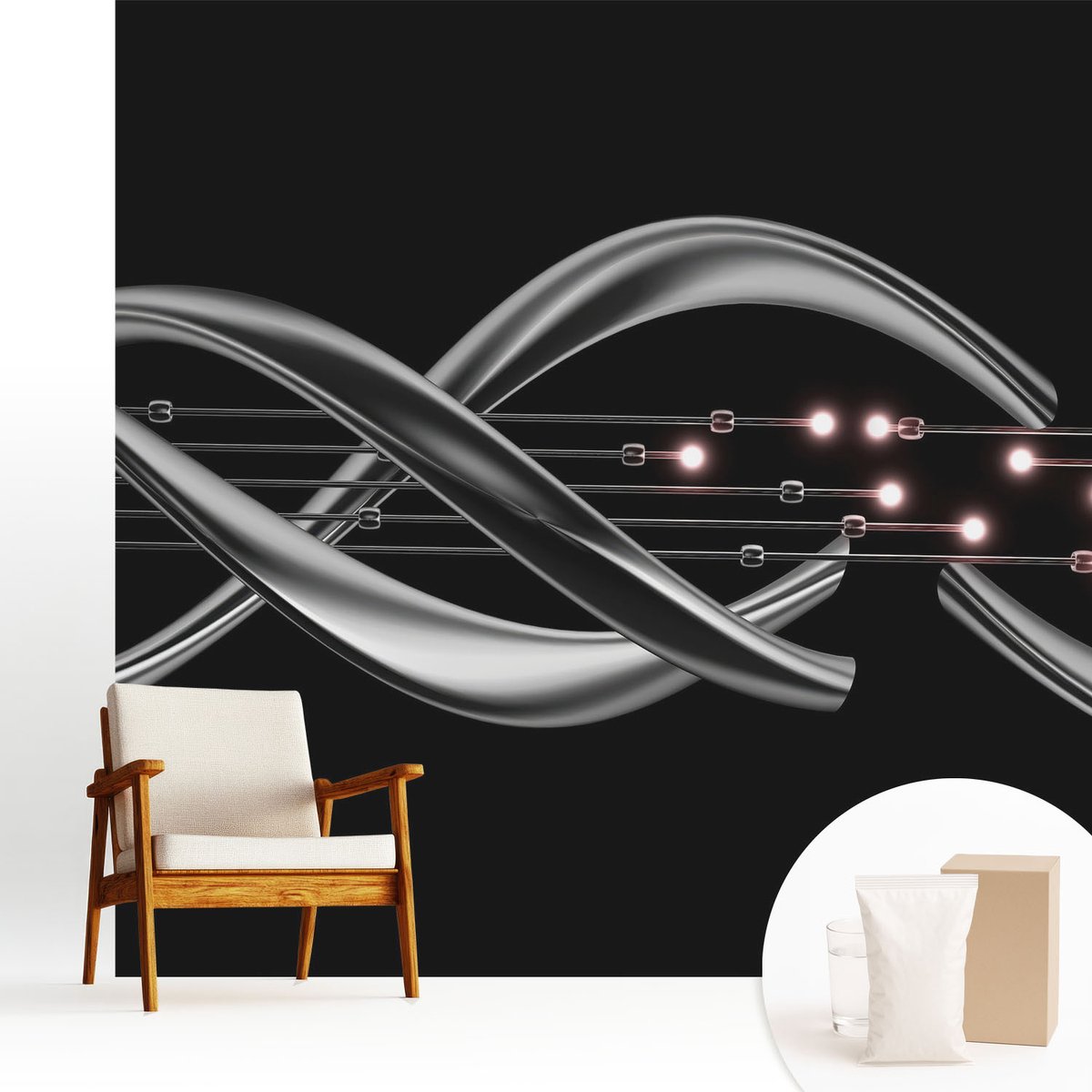 Wallfluent Fotobehang - Zwart Vliesbehang - 250x250 cm - Gevlochten Patroon Fotobehang Vlies - Hal behang Abstractie - Muurschildering - Woonkamer behang