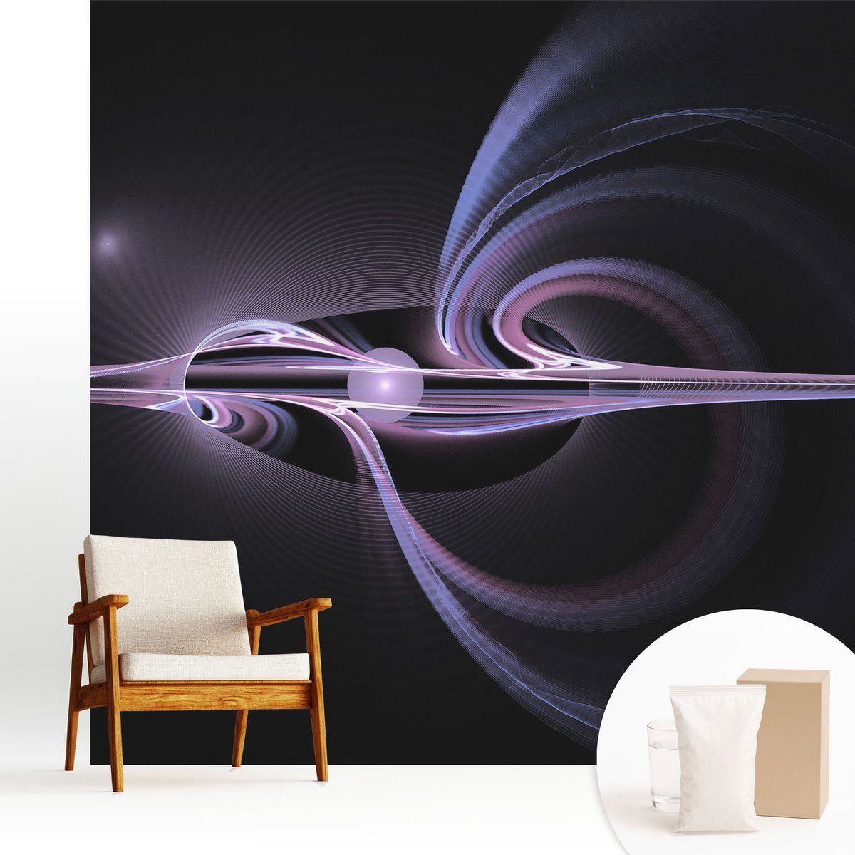 Wallfluent Fotobehang - Zwart Vliesbehang - 250x250 cm - Kosmische Abstractie Fotobehang Vlies - Hal behang Abstractie - Muurschildering - Hal behang