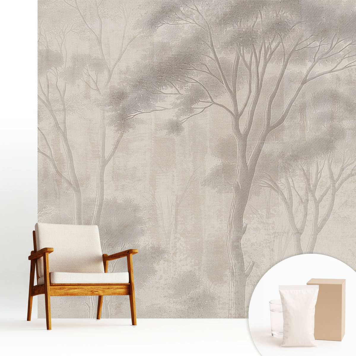 Wallfluent Fotobehang - Wit Vliesbehang - 250x250 cm - Stijlvolle Harmonie Fotobehang Vlies - Hal behang Landschappen - Muurschildering - Hal behang