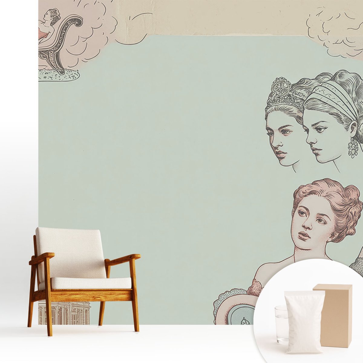Wallfluent Fotobehang - Beige Vliesbehang - 250x250 cm - Klassieke Collage Fotobehang Vlies - Woonkamer behang Deel - Muurschildering - Hal behang