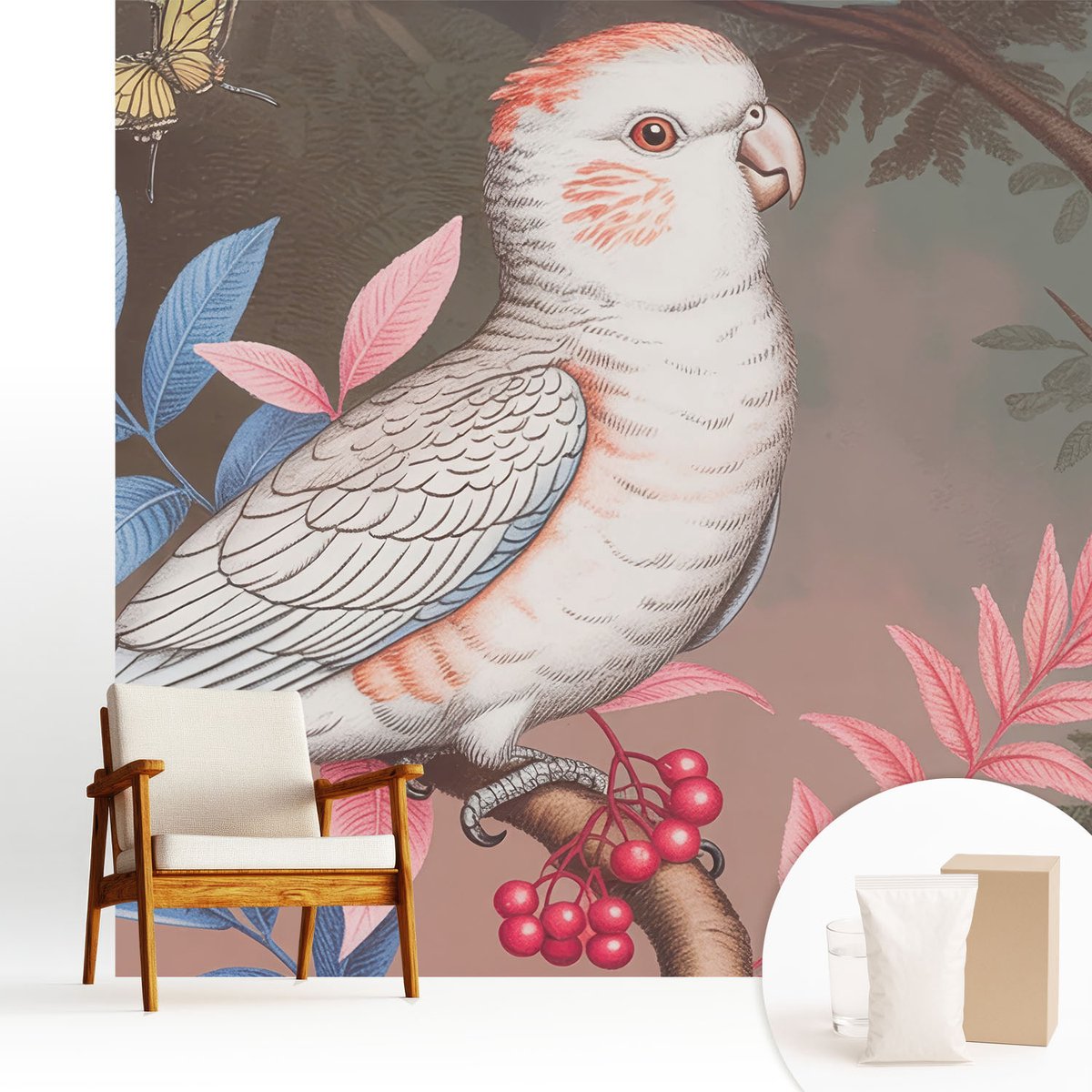 Wallfluent Fotobehang - Bruin Vliesbehang - 250x250 cm - Tropische Natuur Muurschildering - Slaapkamer behang Dieren - Fotobehang Vlies - Gang behang