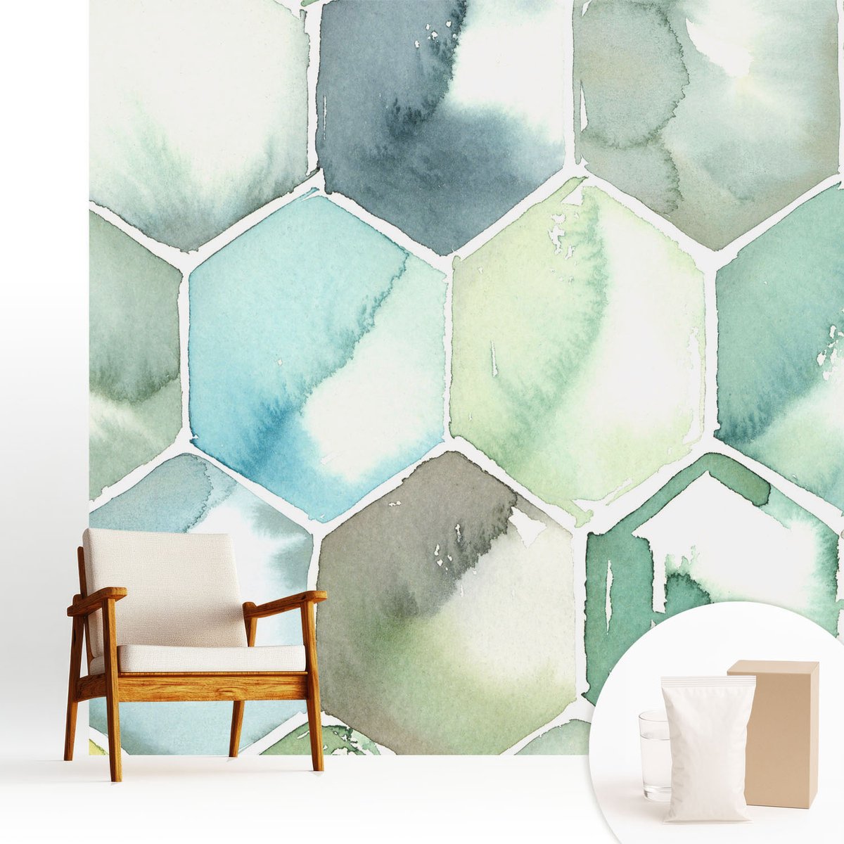 Wallfluent Fotobehang - Groente Vliesbehang - 250x250 cm - Pastelkleurige Zeshoeken Fotobehang Vlies - Woonkamer behang Achtergronden En Patronen - Muurschildering - Hal behang