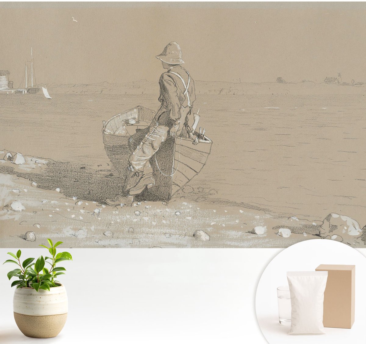 Wallfluent Fotobehang - Grijs Vliesbehang - 104x70 cm - Nostalgische Scène Muurschildering - Gang behang Landschappen - Fotobehang Vlies - Slaapkamer behang