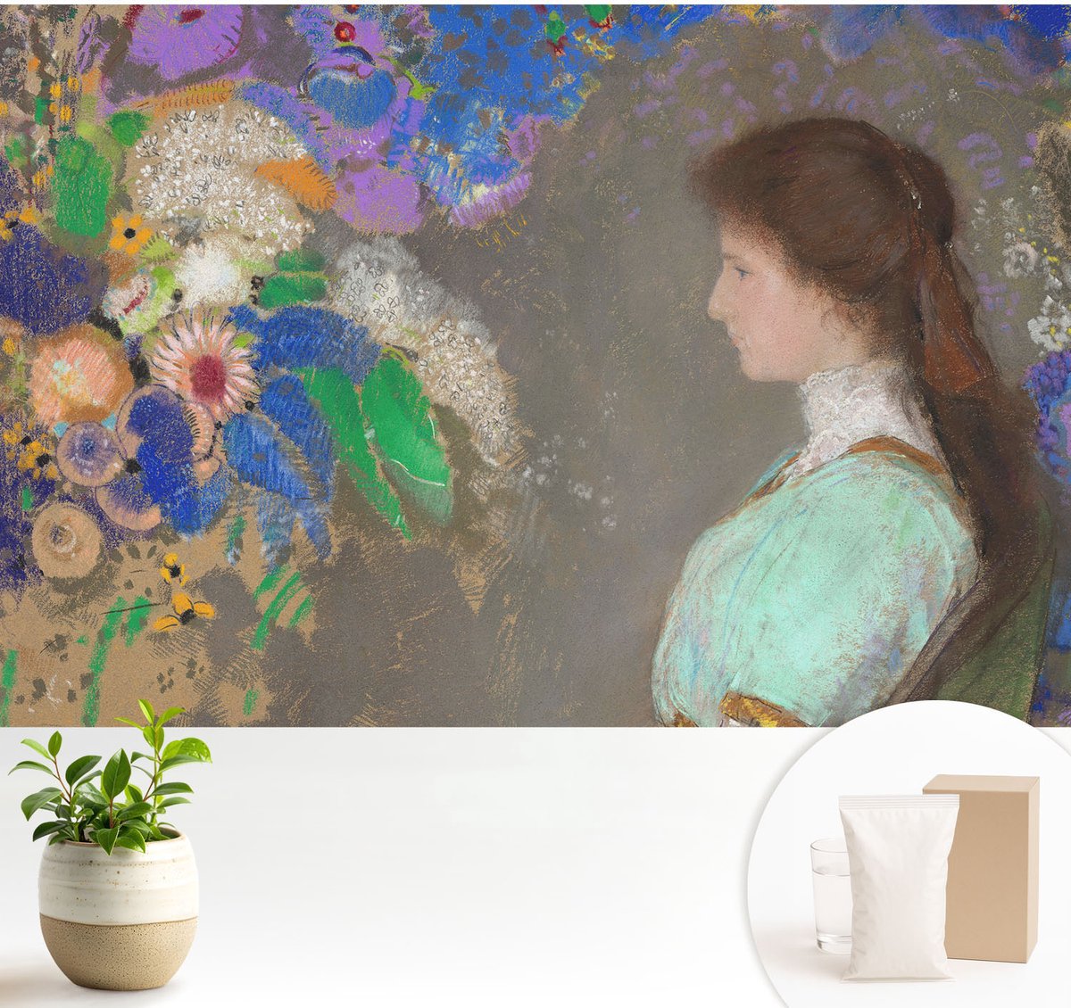 Wallfluent Fotobehang - Grijs Vliesbehang - 104x70 cm - Romantische Scène Muurschildering - Slaapkamer behang Deel - Fotobehang Vlies - Slaapkamer behang