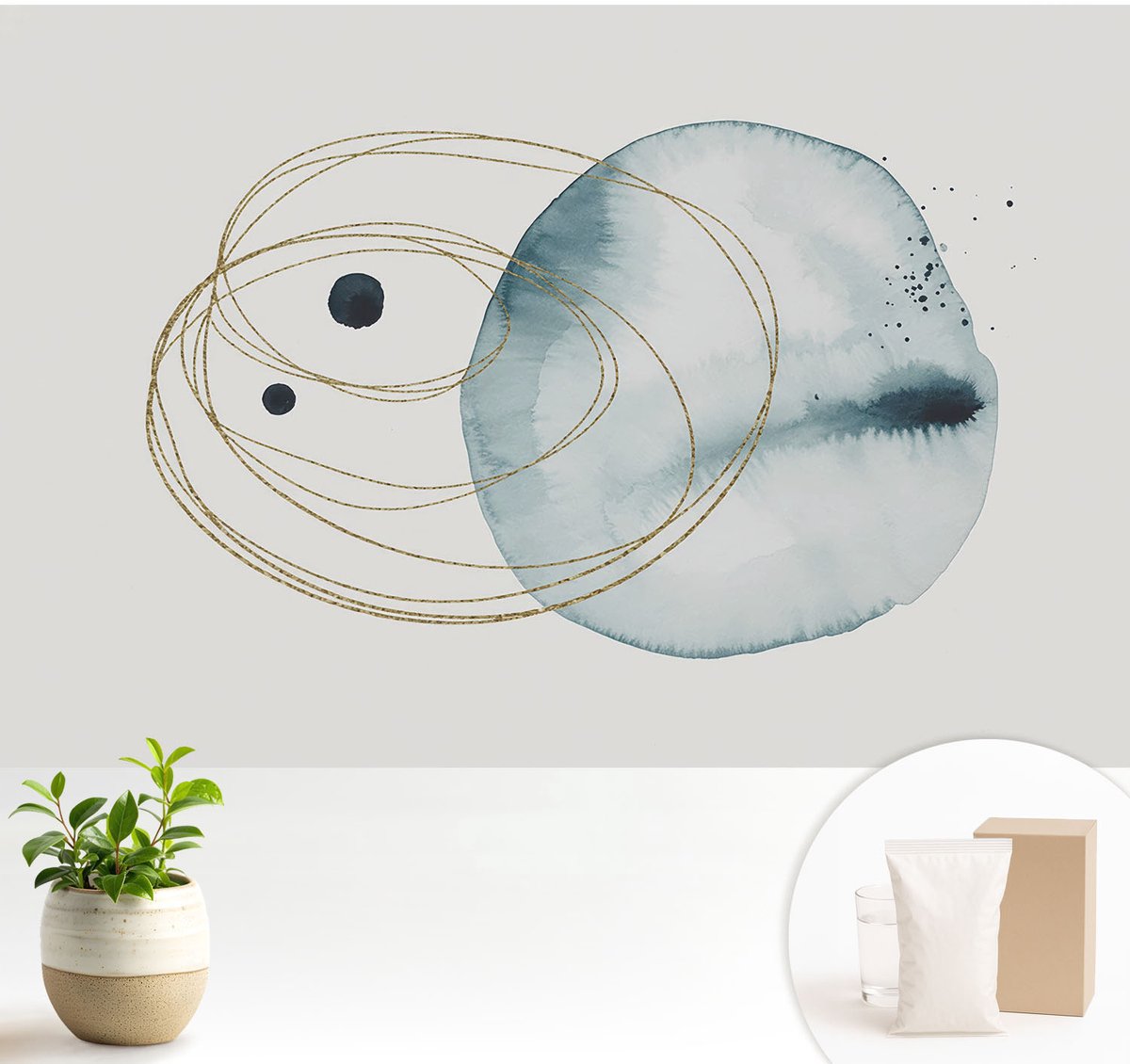 Wallfluent Fotobehang - Wit Vliesbehang - 104x70 cm - Abstracte Verbinding Fotobehang Vlies - Woonkamer behang Abstractie - Muurschildering - Woonkamer behang