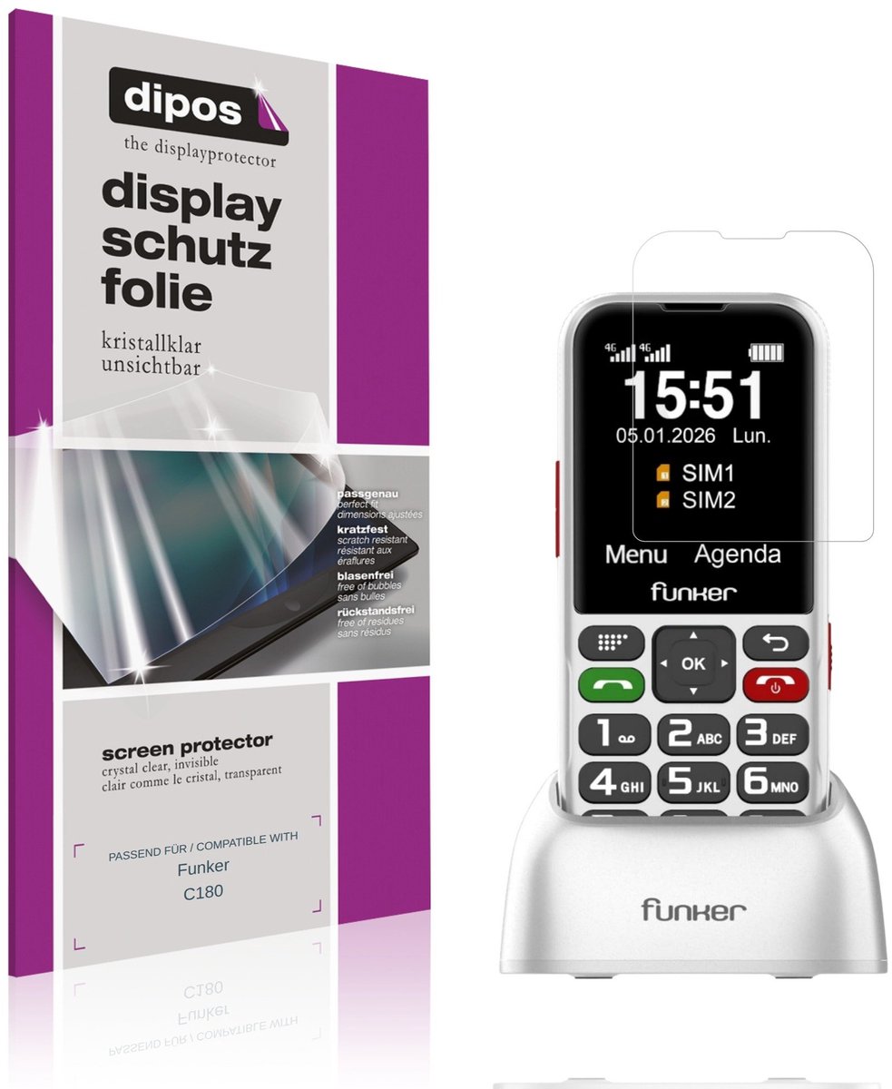 dipos – 4x Beschermfolie geschikt voor Funker C180 | Krasbestendige & heldere Screenprotector Ultra-Thin