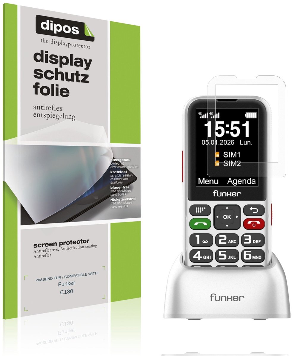 dipos – 4x Matte Beschermfolie geschikt voor Funker C180 | Krasbestendige & antireflecterende Screenprotector Ultra-Thin