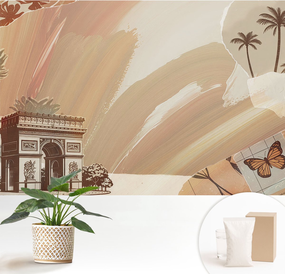 Wallfluent Fotobehang - Beige Vliesbehang - 152x104 cm - Exotische Reis Fotobehang Vlies - Hal behang Deel - Muurschildering - Woonkamer behang