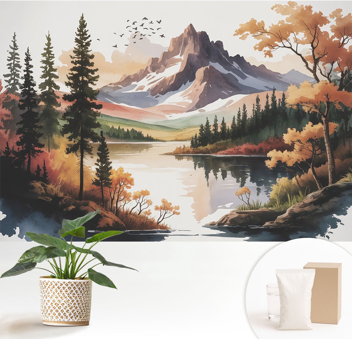 Wallfluent Fotobehang - Bruin Vliesbehang - 152x104 cm - Bergherfst Fotobehang Vlies - Hal behang Landschappen - Muurschildering - Hal behang