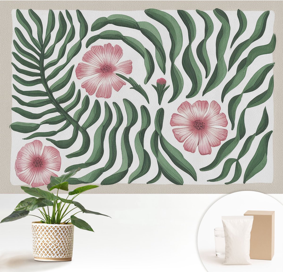 Wallfluent Fotobehang - Groente Vliesbehang - 152x104 cm - Bloemenbladeren Fotobehang Vlies - Woonkamer behang Bloemen En Planten - Muurschildering - Hal behang