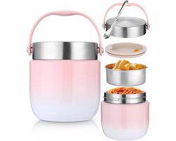 Isotherme maaltijdbox 1200ml, thermos voor warm eten, voor kantoor, roze