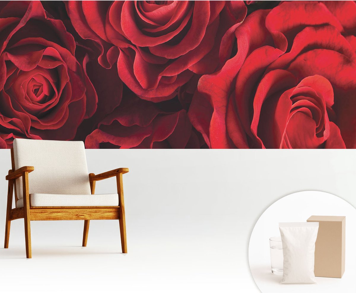 Wallfluent Fotobehang - Rood Vliesbehang - 250x104 cm - Rode Rozen Muurschildering - Slaapkamer behang Bloemen En Planten - Fotobehang Vlies - Gang behang