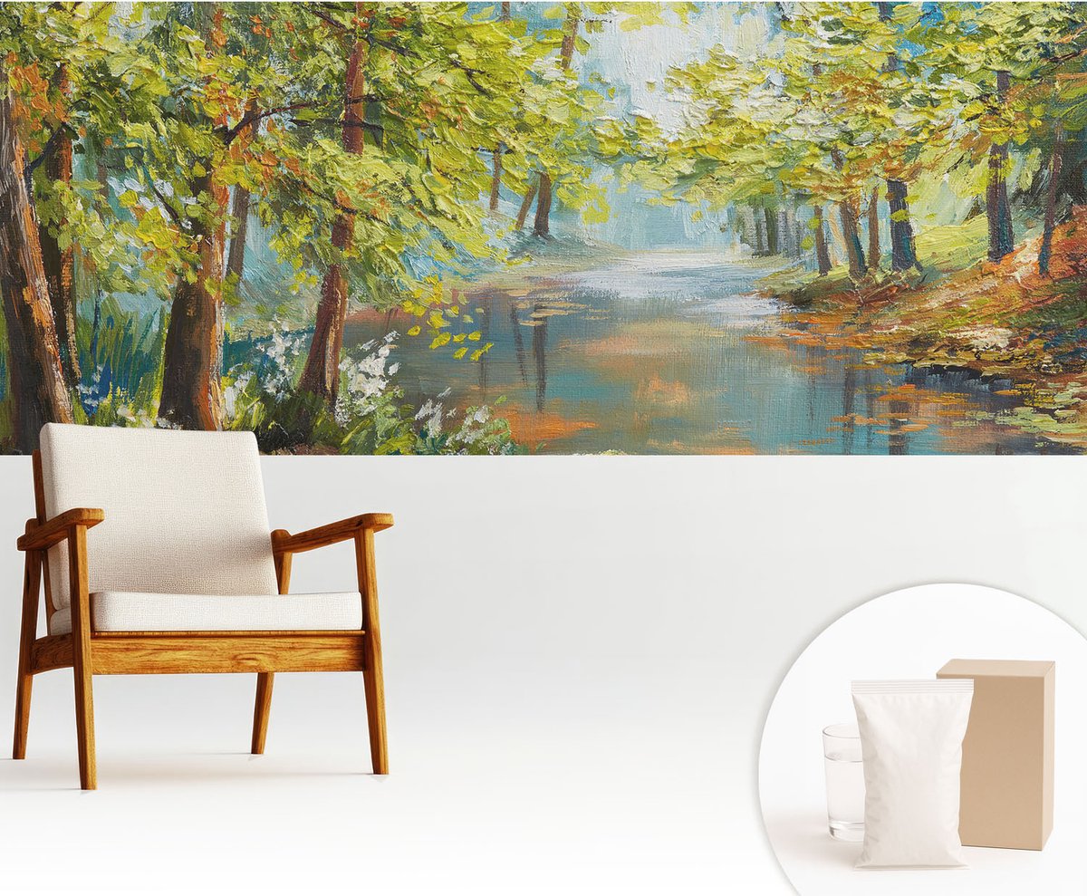 Wallfluent Fotobehang - Groente Vliesbehang - 250x104 cm - Idyllisch Meer Fotobehang Vlies - Woonkamer behang Landschappen - Muurschildering - Woonkamer behang