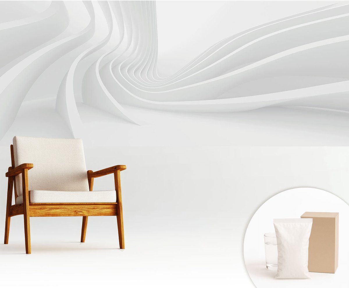 Wallfluent Fotobehang - Wit Vliesbehang - 250x104 cm - Vloeistofleidingen Fotobehang Vlies - Hal behang Architectuur - Muurschildering - Hal behang