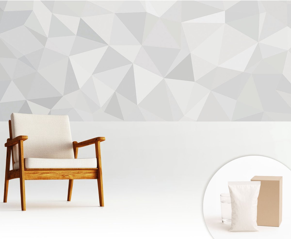 Wallfluent Fotobehang - Wit Vliesbehang - 250x104 cm - Driehoekig Mozaïek Muurschildering - Gang behang Geometrie - Fotobehang Vlies - Slaapkamer behang