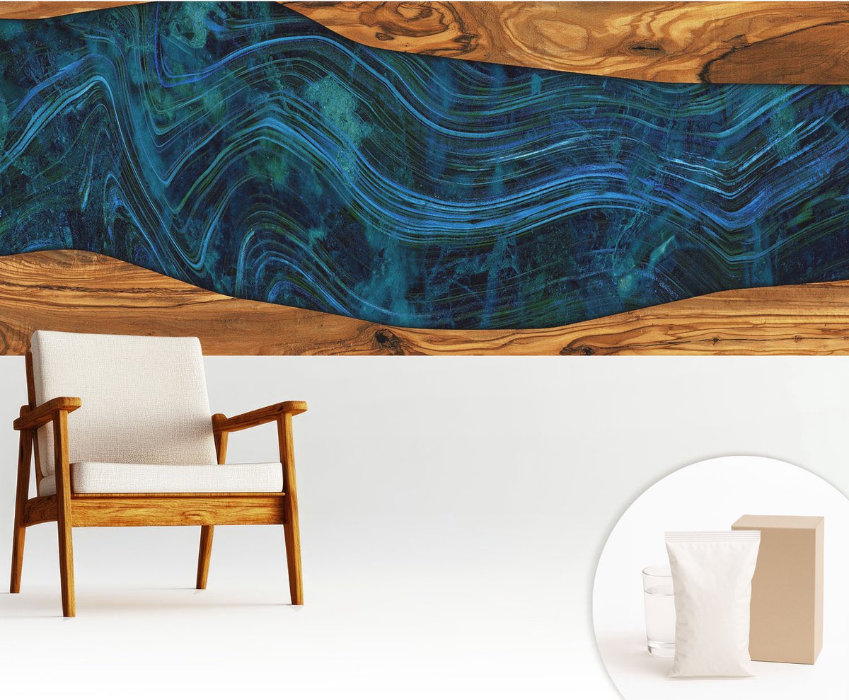 Wallfluent Fotobehang - Bruin Vliesbehang - 250x104 cm - Blauw Hout Fotobehang Vlies - Hal behang Texturen - Muurschildering - Woonkamer behang