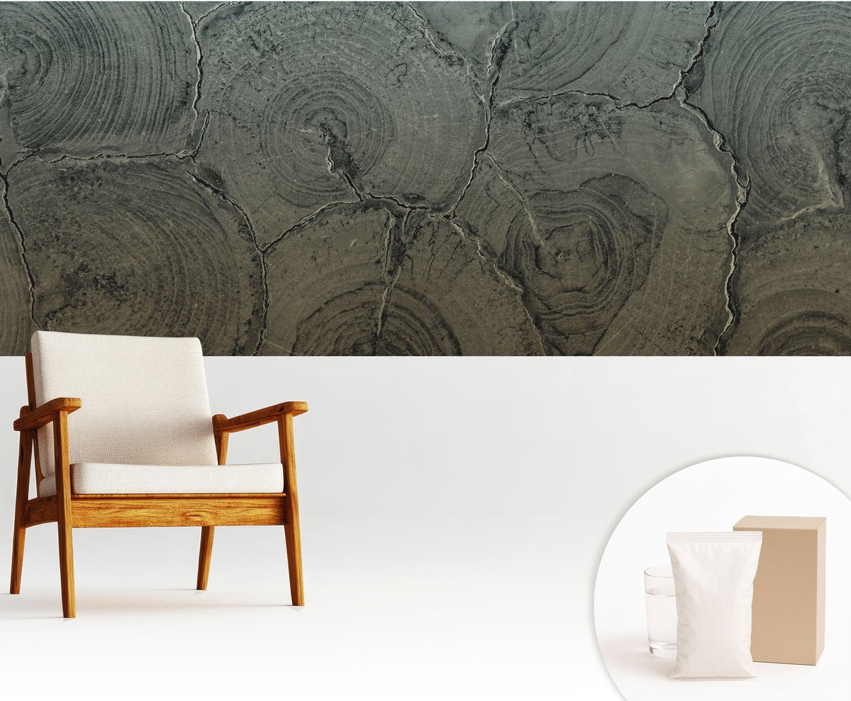 Wallfluent Fotobehang - Grijs Vliesbehang - 250x104 cm - Houten Ringen Muurschildering - Slaapkamer behang Texturen - Fotobehang Vlies - Slaapkamer behang