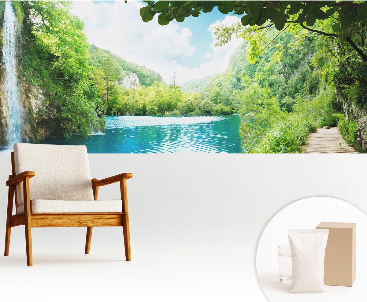 Wallfluent Fotobehang - Groente Vliesbehang - 250x104 cm - Natuurlijke Oase Fotobehang Vlies - Woonkamer behang Landschappen - Muurschildering - Hal behang