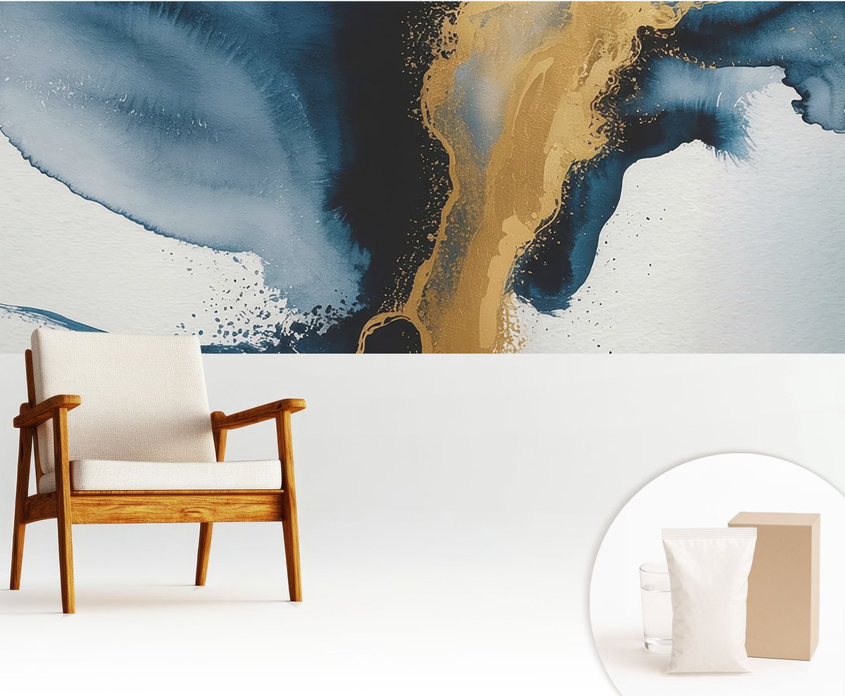 Wallfluent Fotobehang - Blauw Vliesbehang - 250x104 cm - Kleurrijke Abstractie Fotobehang Vlies - Hal behang Abstractie - Muurschildering - Hal behang