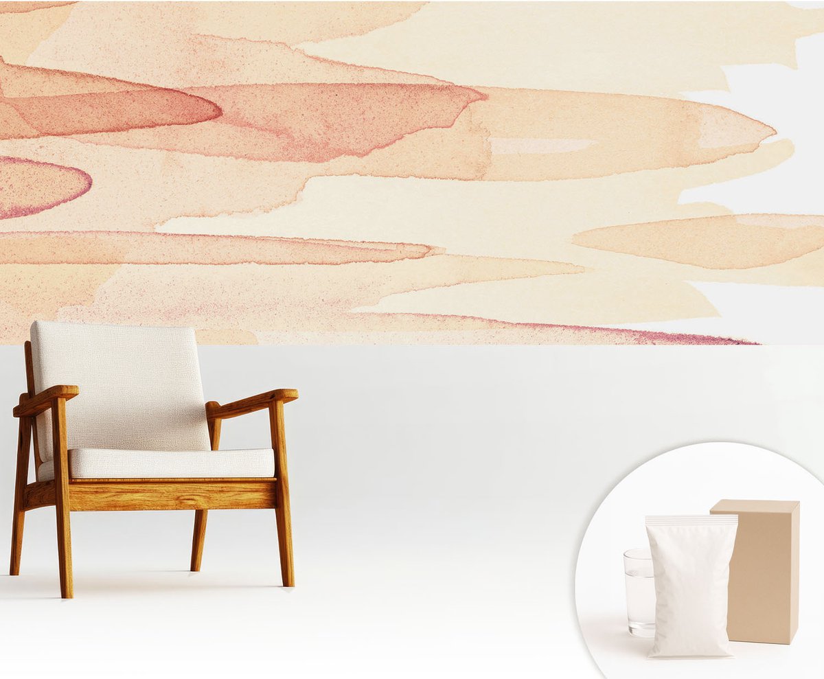 Wallfluent Fotobehang - Beige Vliesbehang - 250x104 cm - Pastelstreken Muurschildering - Slaapkamer behang Abstractie - Fotobehang Vlies - Slaapkamer behang