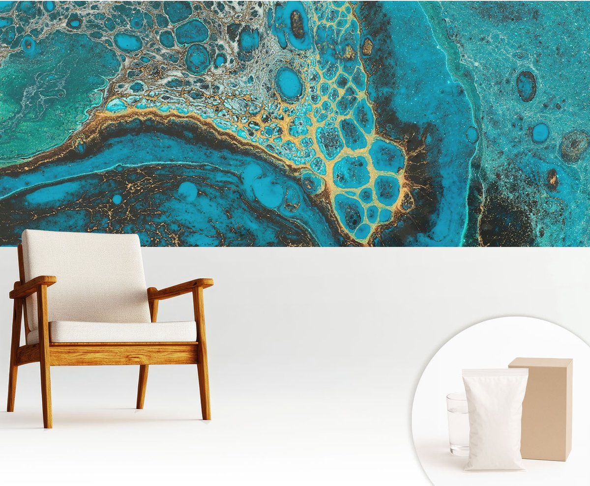 Wallfluent Fotobehang - Blauw Vliesbehang - 250x104 cm - Abstracte Structuur Muurschildering - Gang behang Abstractie - Fotobehang Vlies - Slaapkamer behang